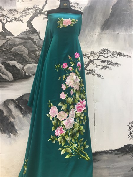 V xanh lý thêu hoa hồng