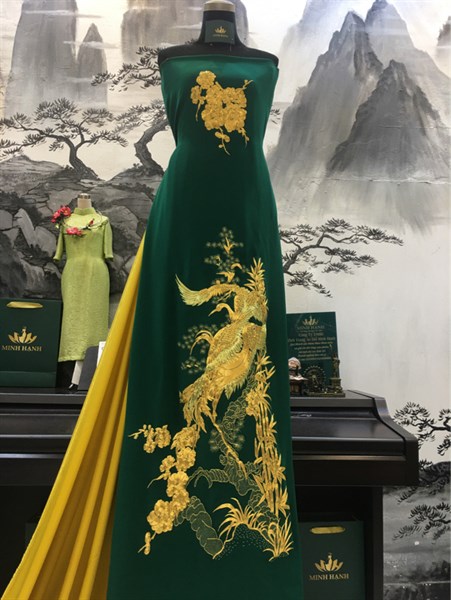 V Thêu tay xanh két