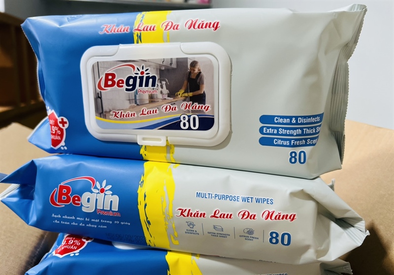 Khăn ướt đa năng Begin cao cấp 80 tờ (20 gói/thùng)