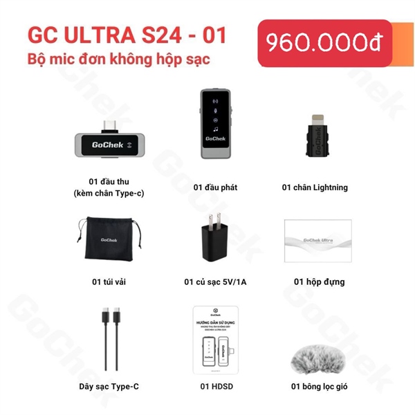 Mic thu âm đơn không hộp sạc GoChek S24-01
