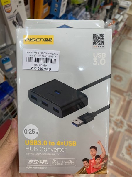 Bộ chia USB PISEN 3.0 0.25m 1 ra 4