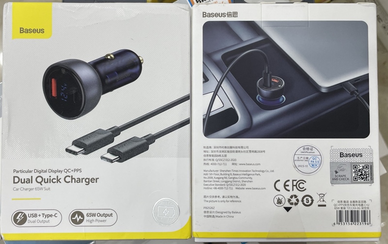 Tẩu sạc BASEUS TZCCKX 65W tặng dây C-C
