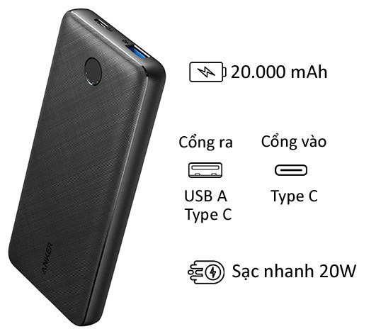 Sạc dự phòng ANKER A1287 20.000mAh sạc nhanh 20W