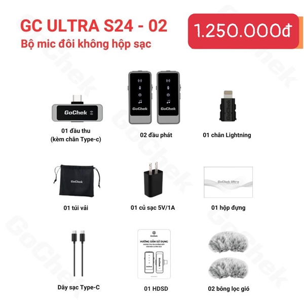 Mic thu âm đôi không hộp sạc GoChek S24-02