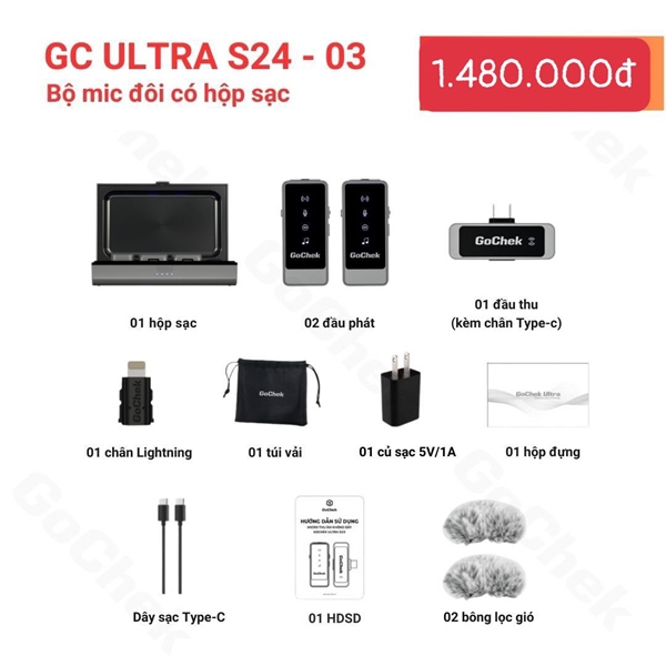 Mic thu âm đôi có hộp sạc GoChek S24-03