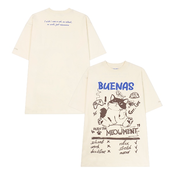BUENAS® "ENJOY THE MEOWMENT" T-SHIRT / SWT28-BEIGE