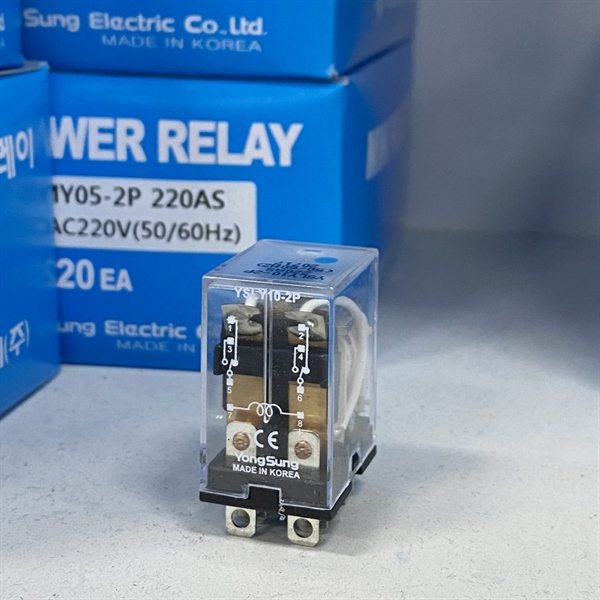 Relay kiếng 8 chân dẹp lớn Yongsung Made In KOREA: YSLY10-2P 48DS. Coil 48VDC