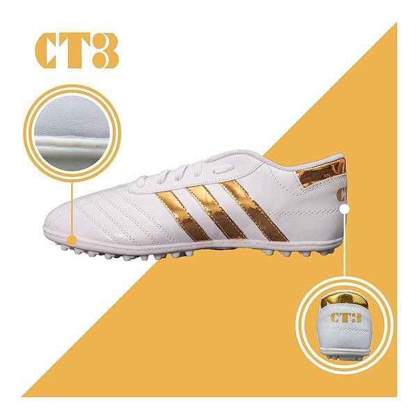 Giày bóng đá trẻ em - Ba sọc CT3 trắng viền đồng
