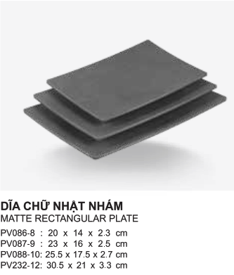 Dĩa chữ nhật nhám 8" (PV086-8) Granite - Dark Grey