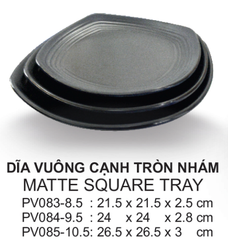 Dĩa vuông cạnh tròn nhám 10.5" (PV085-10.5)Đen