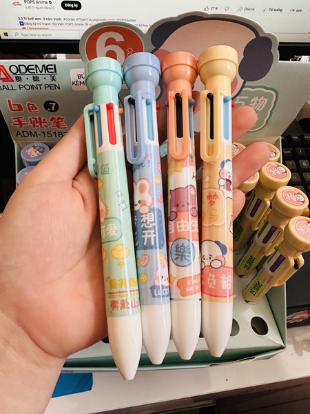 Bút bi 6 màu 0.7mm kèm đóng dấu - HAPPY DAY [Random Color]