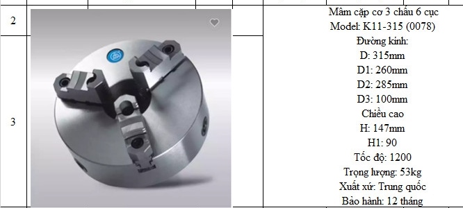 Mâm Cặp Cơ 3 Chấu 6 Cục (Pcs) - Việt Phát