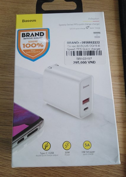 Sạc BASEUS CCFS-B Speed PPS Quick charger C+U 30W