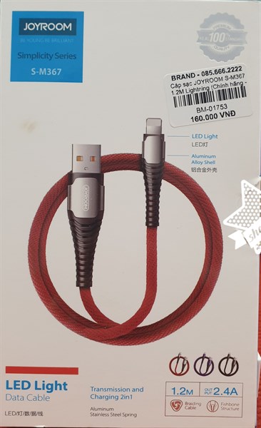 **Cáp sạc JOYROOM S-M367 1.2M Lightning (Chính hãng - BH 24 tháng)