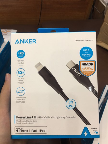 Cáp sạc ANKER A8652 Powerline+2 0.9m Type-C to Lightning