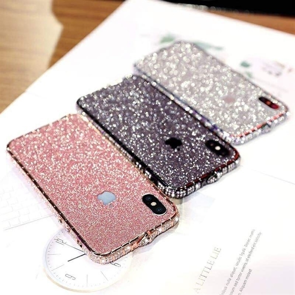 Ốp iPHONE 12 Pro MAX 6.7 viền đá kèm skin nhũ