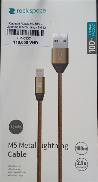 Cáp sạc ROCK M5 Lightning 2.1A 100cm