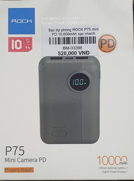 Sạc dự phòng ROCK P75 mini PD 10.000mAh 18W sạc nhanh