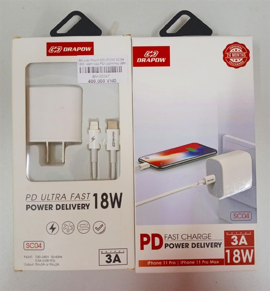 Bộ sạc nhanh DRAPOW SC04 18W, kèm cáp PD Lightning