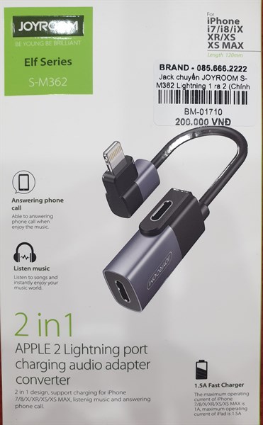 Jack chuyển JOYROOM S-M362 120mm Lightning 1 ra 2