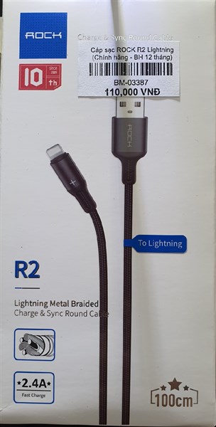 Cáp sạc ROCK R2 Lightning 2.4A 100cm