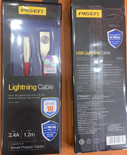 Cáp sạc PISEN AL21 2.4A Lightning 120cm