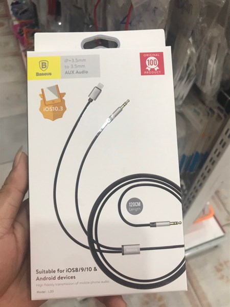 Dây AUX BASEUS 1.2m ra loa 3.5 và chân Lighting CALL33