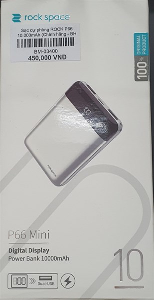 Sạc dự phòng ROCK P66 Mini 10.000mAh 2.1A Display