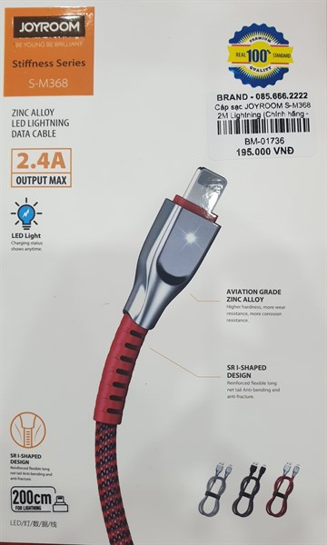 **Cáp sạc JOYROOM S-M368 2M Lightning (Chính hãng - BH 24 tháng)