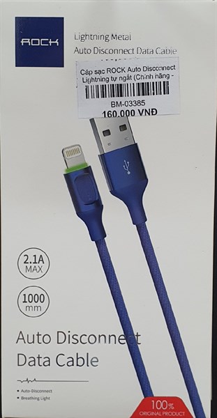 Cáp sạc ROCK Auto Disconnect Lightning 2.1A 100cm tự ngắt RCB0619