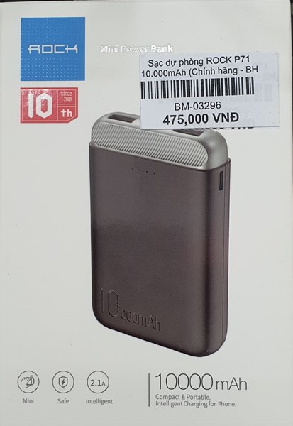 Sạc dự phòng ROCK P71 mini 10.000mAh 2.1A RMP0403