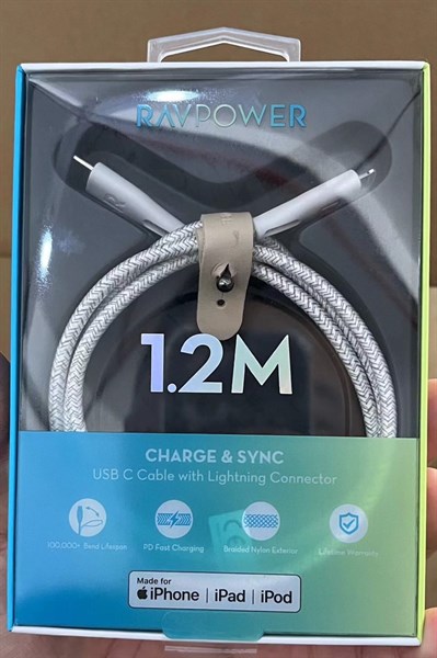 Cáp sạc RAVPOWER Type-C to Lightning PD20W 2m