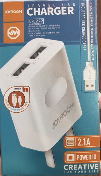 Sạc JOYROOM L-L222 UM2 2.1A 2 cổng tặng dây sạc Lightning