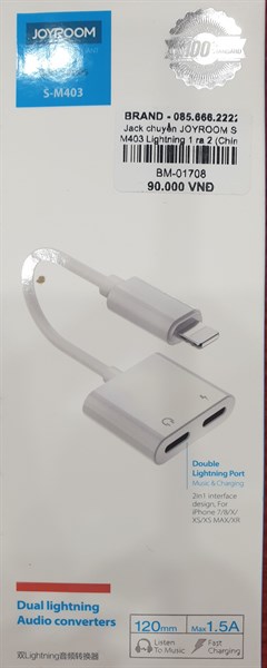 Jack chuyển JOYROOM S-M403 Lightning 1 ra 2