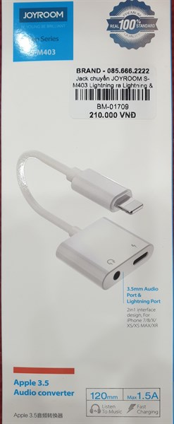 Jack chuyển JOYROOM S-M403 Lightning ra Lightning & AUX 3.5