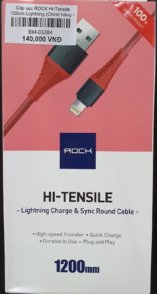 Cáp sạc ROCK Hi-Tensile Lightning 2.1A 120cm RCB0557
