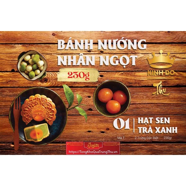 Bánh trung thu - Bánh nướng hạt sen trà xanh 2 trứng đặc biệt Kinh Đô (KD.T)