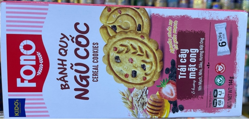 BÁNH QUY NGŨ CỐC KIDO TRÁI CÂY HƯƠNG MẬT ONG 144G