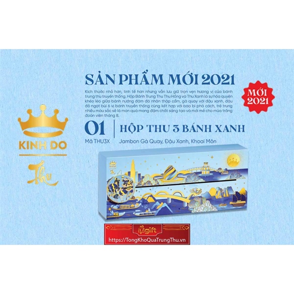 Bánh trung thu hộp 3 bánh xanh Kinh Đô (KD.THU3X)
