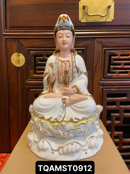 Tượng Quan Âm Men Sứ Trắng 09 12in