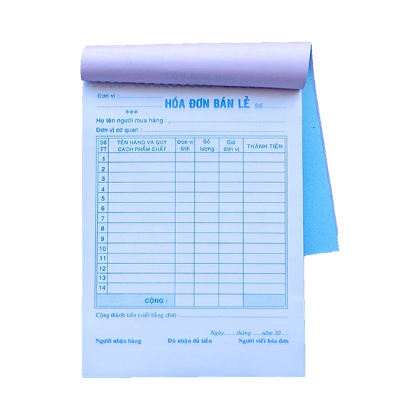 Hóa đơn 1 liên 100 tờ VKA bìa trắng 130 mm x 205 mm