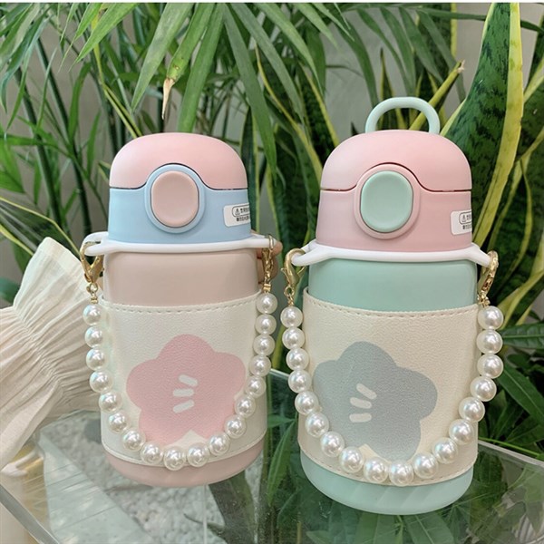 Bình nước bông hoa quai xách ngọc trai 320ml