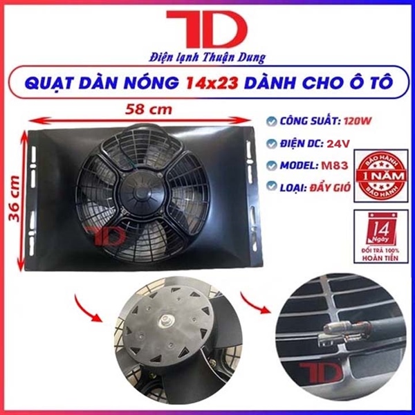 Quạt dàn nóng 14x23 - 5 cánh lồng tròn bảo vệ loại đẩy 120W - 24V Model M83 ( 5 cái/ thùng)