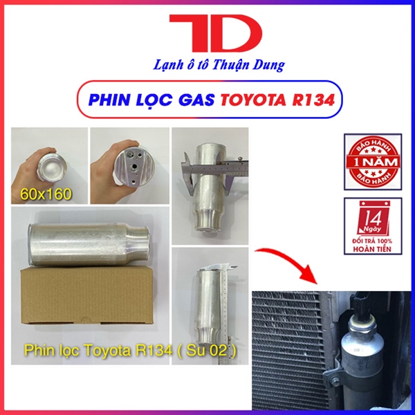 Phin lọc nhôm TOYOTA R134 ngắn phi 60 x 160mm - SU02