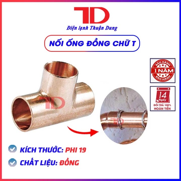Nối ống đồng chữ T phi 19, tê đồng