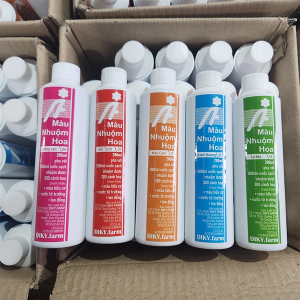 Thùng 25 chai Màu Nhuộm Hoa 200ml - 5 màu cơ bản