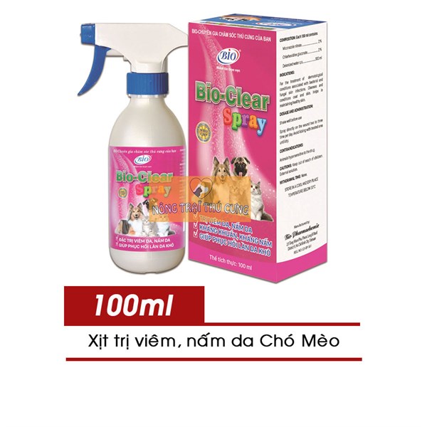XỊT TRỊ NẤM, VIÊM DA BIO-CLEAR SPRAY CHÓ MÈO 100ML