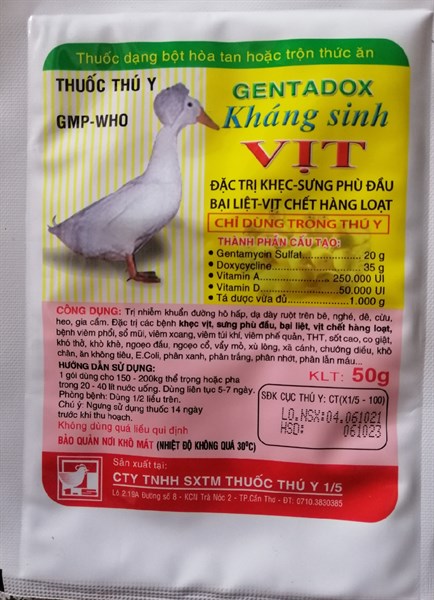 Kháng sinh vịt 1t5. 100g