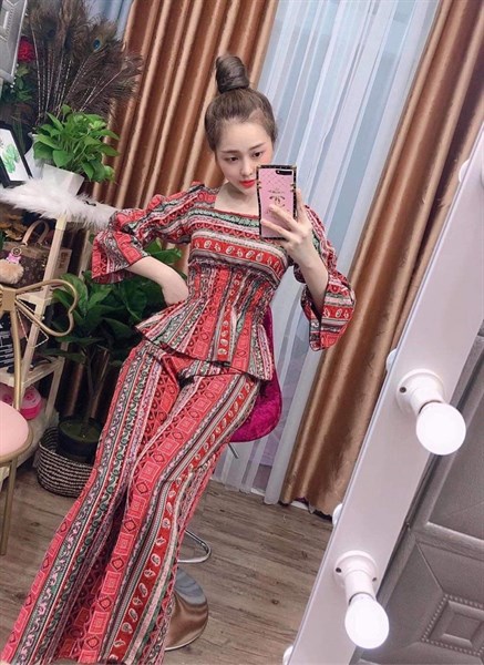 Đồ bộ thổ cẩm Sọc nhún tay lỡ