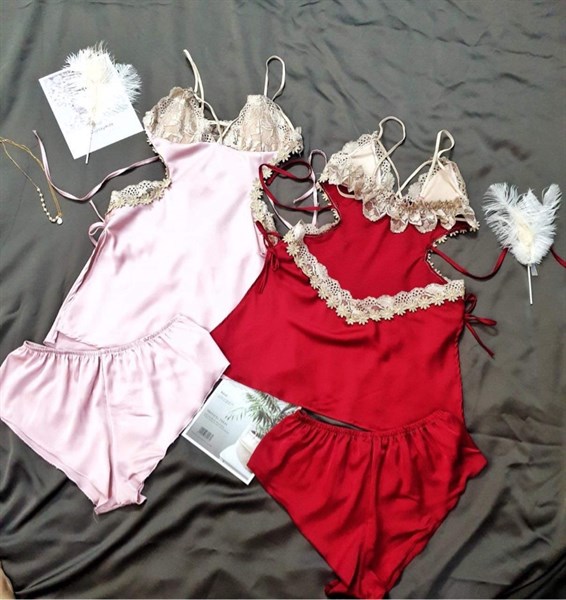 Đầm ngủ lụa Satin Quảng Châu phối ren